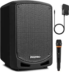 Pyle Bluetooth Karaoke PA Speaker - Indoor / Outdoor Portable Sound System with Wireless Mic, Audio Recording, Rechargeable Battery, USB / SD Reader, Stand Mount - for Party, Control - PSBT65A Black