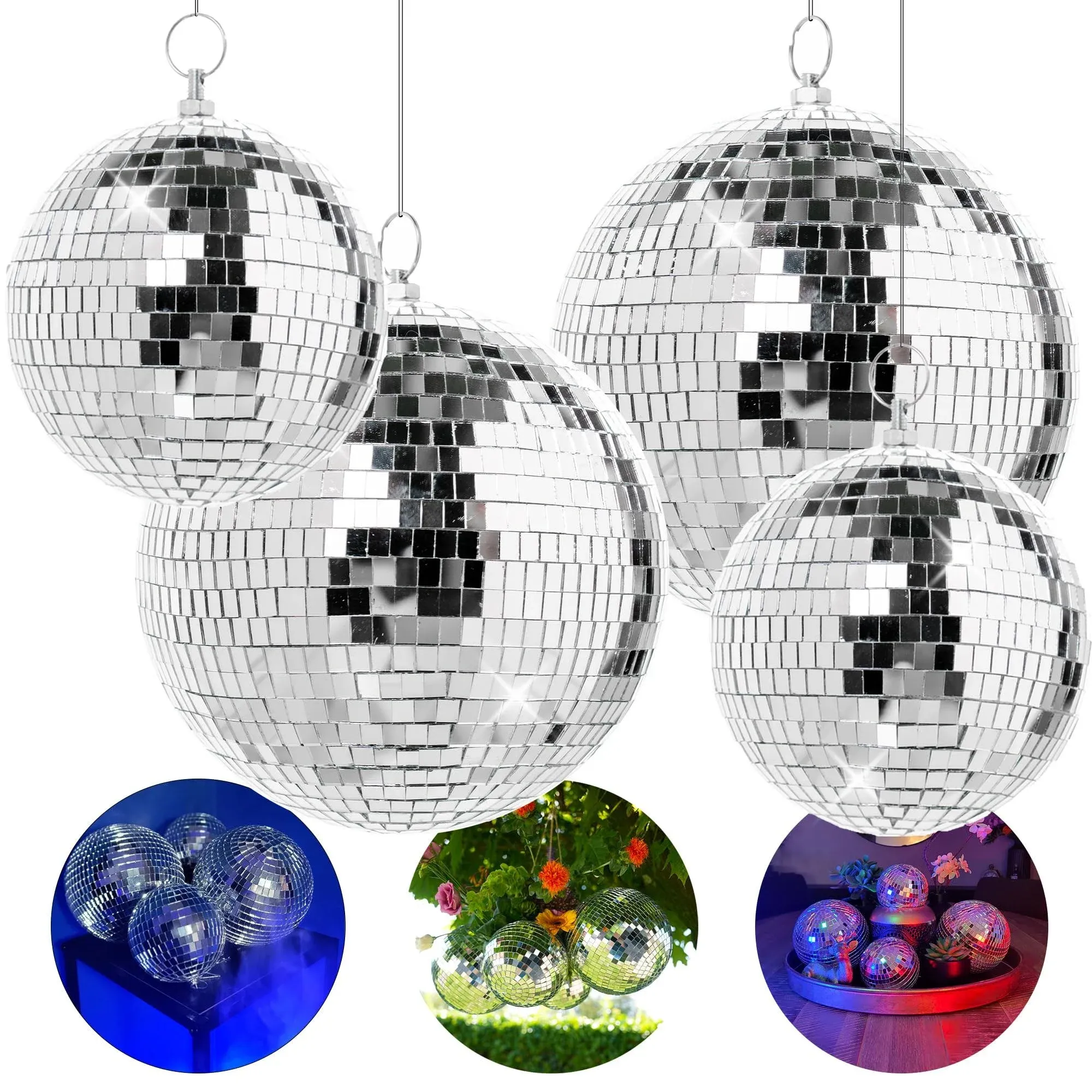 Pack of 4 Large Disco Balls - Disco Ball Set - Hanging Disco Balls Decor - Large Disco Ball for Room Decoration Different Sizes Bulk Disco Ball Centerpiece (4 inch and 6 inch)