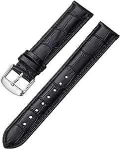 iStrap Leather Watch band Alligator Grain Calfskin Replacement Strap Stainless Steel Buckle Bracelet for Men Women-18mm 19mm 20mm 21mm 22mm 24mm-Black Brown