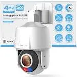 Amcrest 4MP Outdoor PTZ PoE Ai IP Camera Pan Tilt Zoom Security Speed Dome, 5X Motorized Optical Zoom, Human Detection, 98ft Night Vision, Tripwire