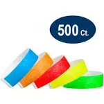 Wristco Variety Pack 3/4" Tyvek Wristbands - Red, Orange, Yellow, Green, Blue - 500 Pack Paper Wristbands for Events