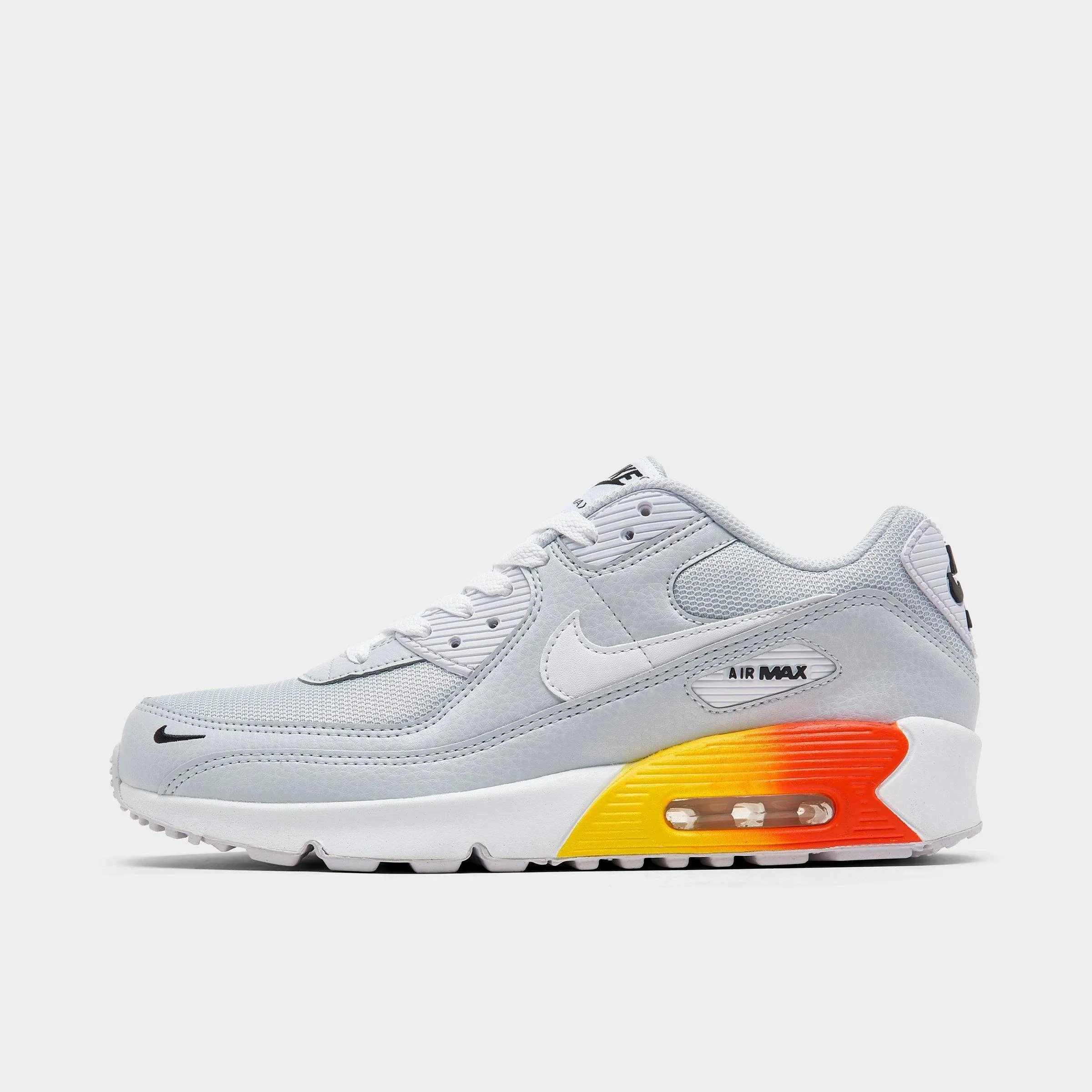 Nike Big Kids' Air Max 90 Casual Shoes in White/Pure Platinum Size 4.5 | Leather