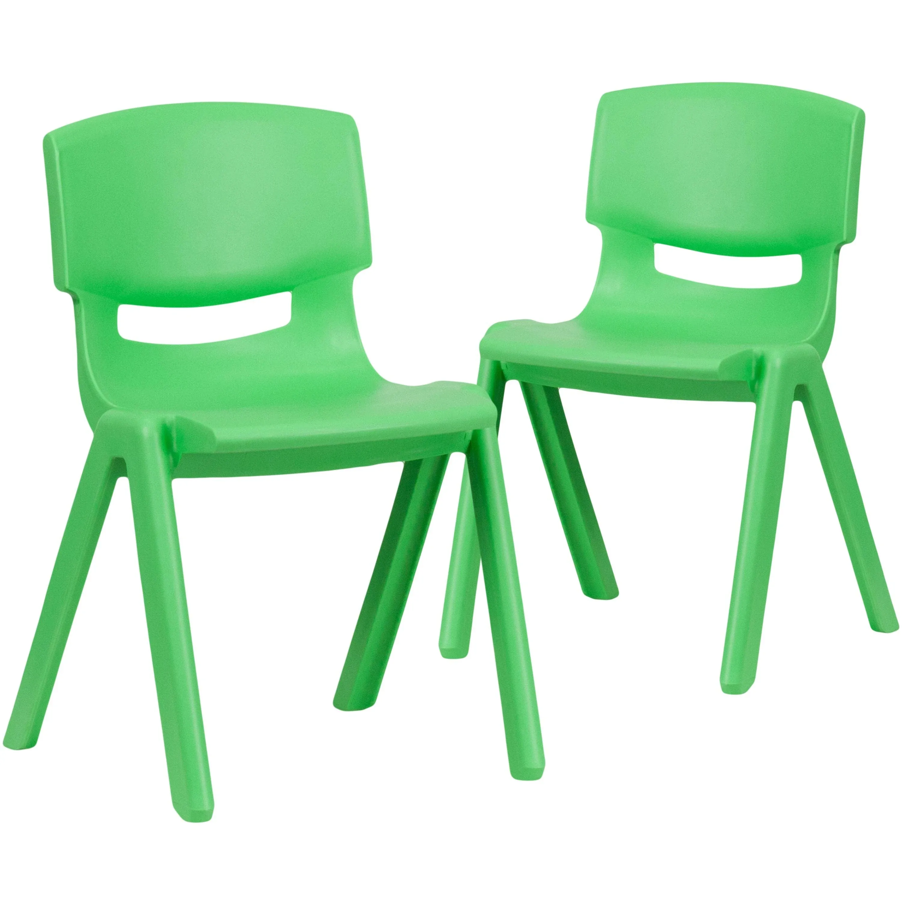 2 Pack Green Plastic Stackable School Chair with 13.25" Seat Height