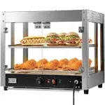 VEVOR Commercial Food Warmer Display, 2 Tiers, 800W Pizza Warmer w/ 3D Heating 3-Color Lighting Bottom Fan, Countertop Pastry Warmer w/Temp Knob & Display 0.6L Water Tray, Stainless Frame Glass Doors