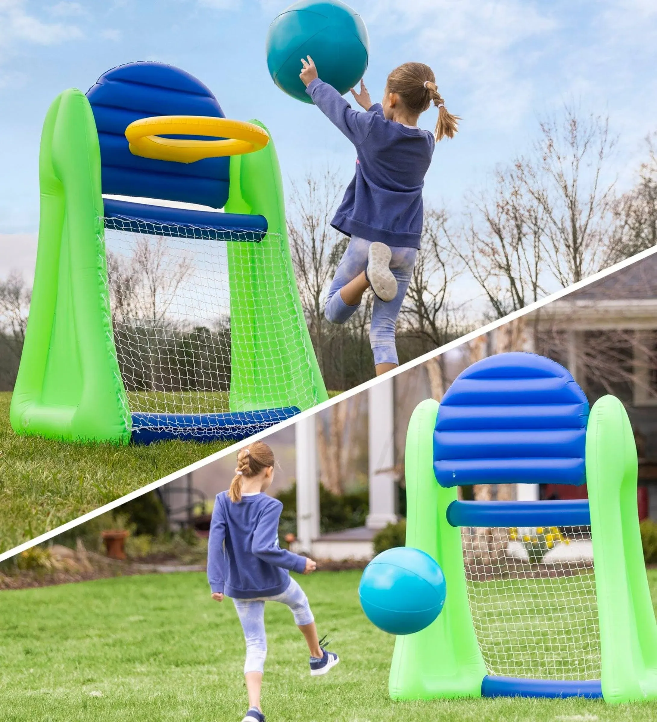 "Giant Double-Sided Inflatable Aim 'n Score Basketball &amp; Soccer Game"