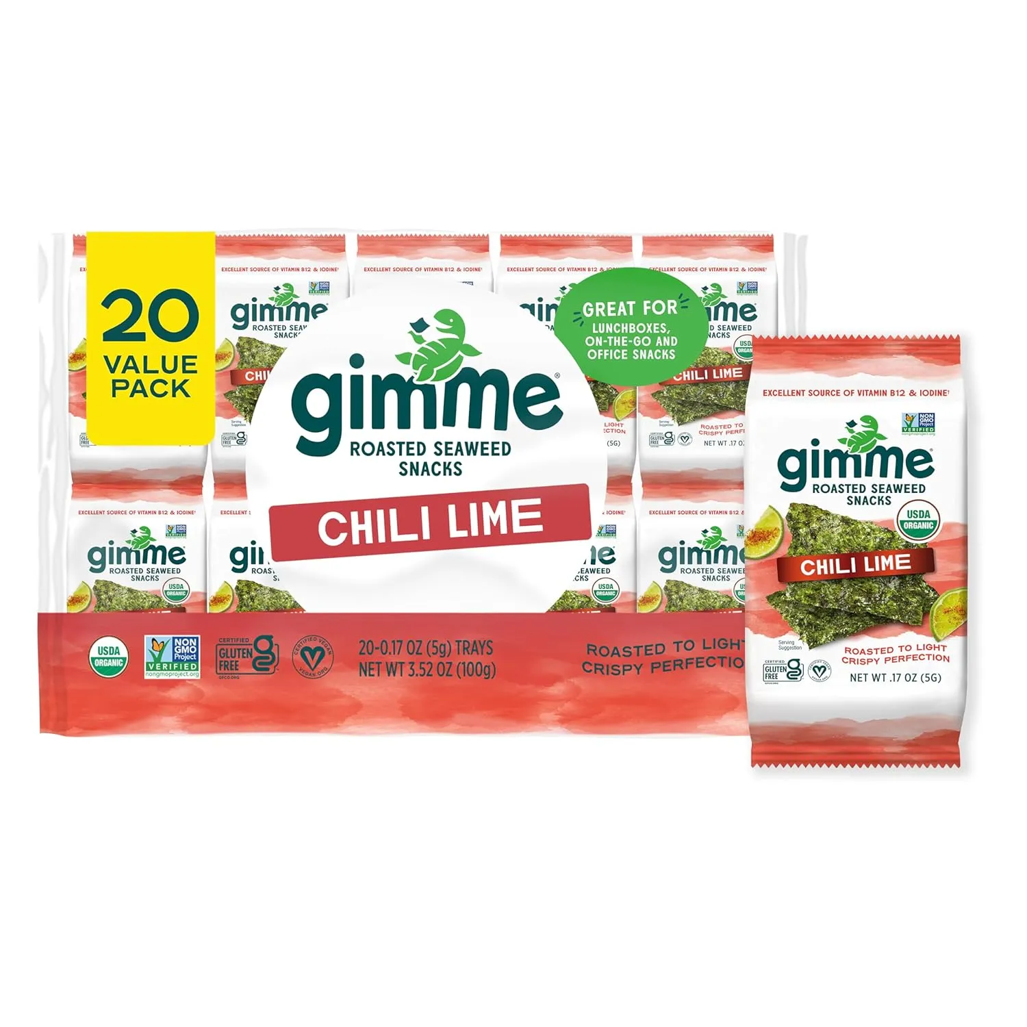 - Chili Lime - 20 Count - Organic Roasted Seaweed Sheets - Keto, Vegan, Gluten F