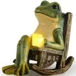 FOXMIS Miniature Frog Garden Statue Home Decor Mom Gifts Fairy Garden Accessories Outdoor Figurine Lights Solar Garden Frog Decor Art Housewarming