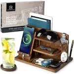 Parkway Home Wooden Docking Station with Laptop Compartment & Coaster! Ash Wood Tray, Bedside Caddy Nightstand Organizer, Entryway Organizer Key Tray, Desk Organiz