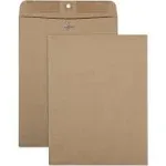 Recycled Brown Kraft Clasp Envelope, #90, Square Flap, Clasp/Gummed Closure, 9 x 12, Brown Kraft, 100/Box