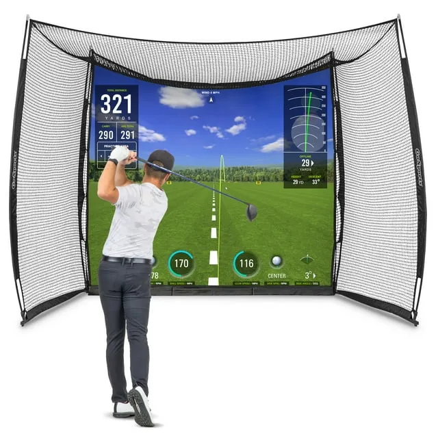 GoSports Range Cage 10 ft x 8 ft Golf Practice Hitting Net with - Simulator Impact Screen