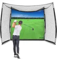 GoSports Range Cage 10 ft x 8 ft Golf Practice Hitting Net with Impact Screen – Choose Printed Graphics or Blank Simulator Screen