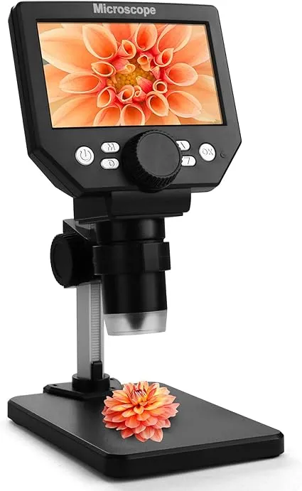 LCD Digital USB Microscope,Micsci 4.3 inch Screen 1000X Magnification Electronic Handheld Camera Video Recorder,Adjustable Stand,Rechargeable Battery,8 LED Light for Coins PCB Soldering Repair Plants