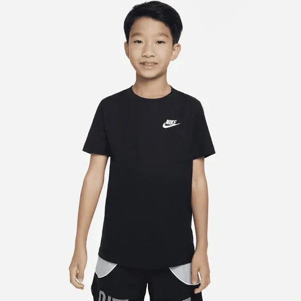 Nike Boy's NSW Embroidered Futura Tee (Little Kids/Big Kids) Black/White XS (6X Little Kid)