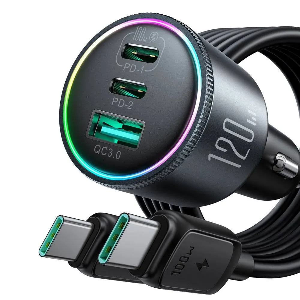 120W Car Charger USB C for iPhone 16 Pro, JOYROOM 3 Port Super Fast Car Charger Adapter PD100W+PD35W Car Phone Charger Type C Fast Charging for iPhone 16 15 Pro Max Samsung S24 S23 iPad Laptop