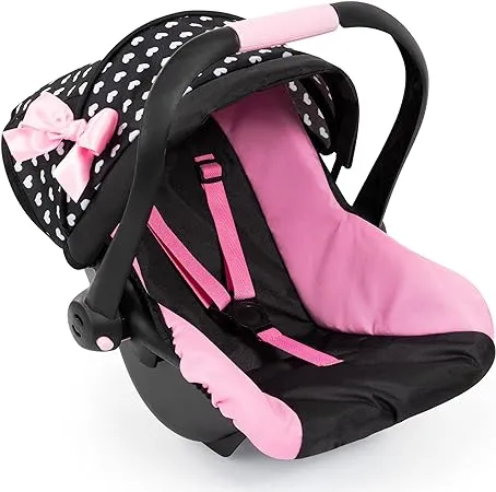 Bayer Design Dolls: Deluxe Car Seat: Hearts Black & Pink - Pretend Play Accessory for Dolls/Plushes Up to 18", Ages 3+, Large