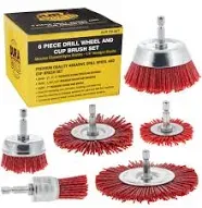 6 Piece Abrasive Filament Nylon Wire Bristle Drill Wheel and Cup Brush Set - ...