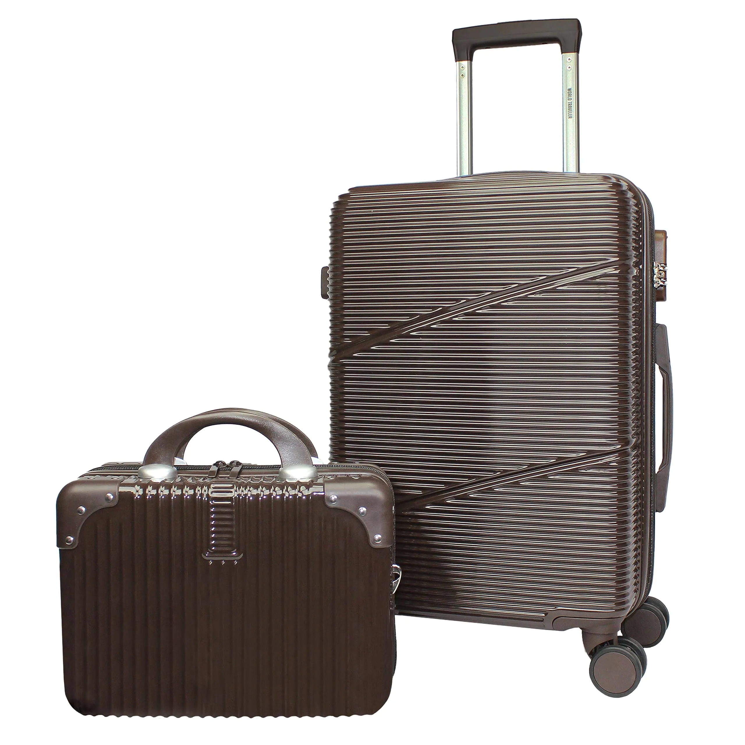 World Traveler Highways 2-Piece Hardside Carry-On Spinner Luggage Set - Brown