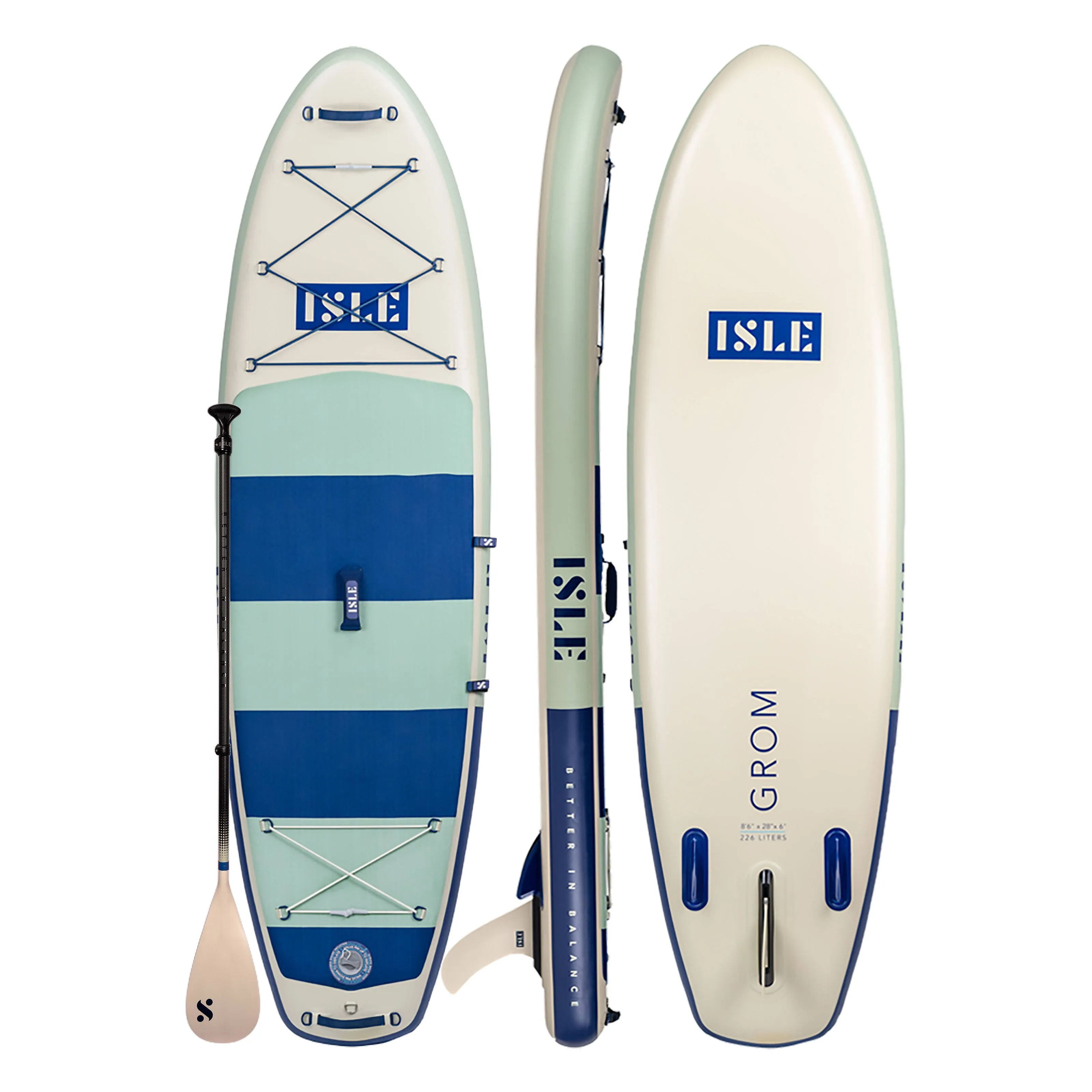 ISLE Surf and SUP Grom Inflatable Stand Up Paddle Board for Children Seafoam/Navy