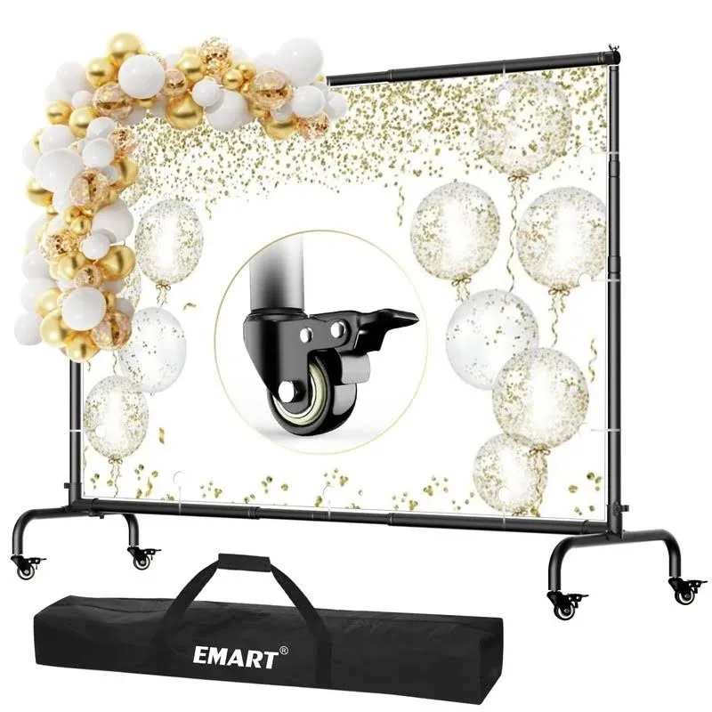 EMART Backdrop Stand with Wheels - 10x7.5ft(WxH) - Moveable Banner Backdrop Holder, Photo Back Drop Adjustable Stand for Parties Decoration,