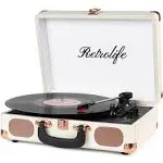 Turntable Vinyl Record Player 3-Speed Suitcase Portable Belt-Driven Record Player with Built-In Speakers RCA Line Out Aux in Headphone Jack Vintage