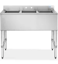 3 Compartment Kitchen Bar Sink w/ 3 Drainboards Commercial Stainless Steel 