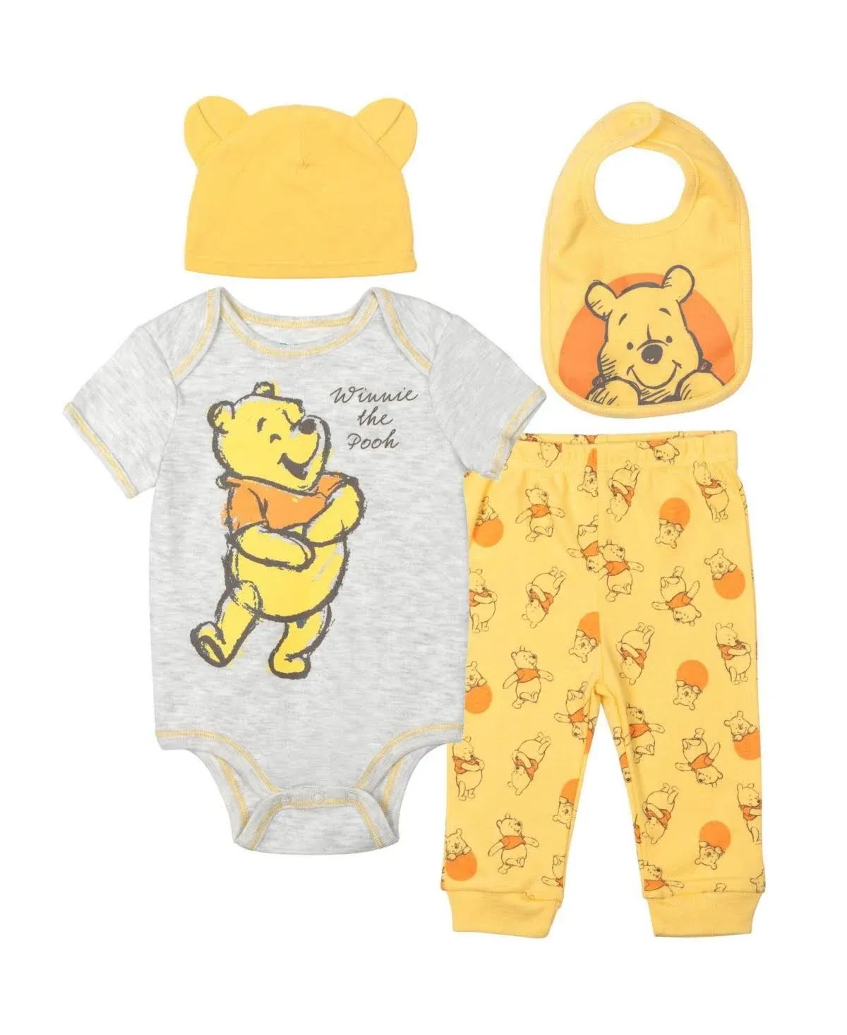 Disney Winnie The Pooh Infant Baby Boys Girls Layette Set: Bodysuit Pants Bib Hat 12 Months