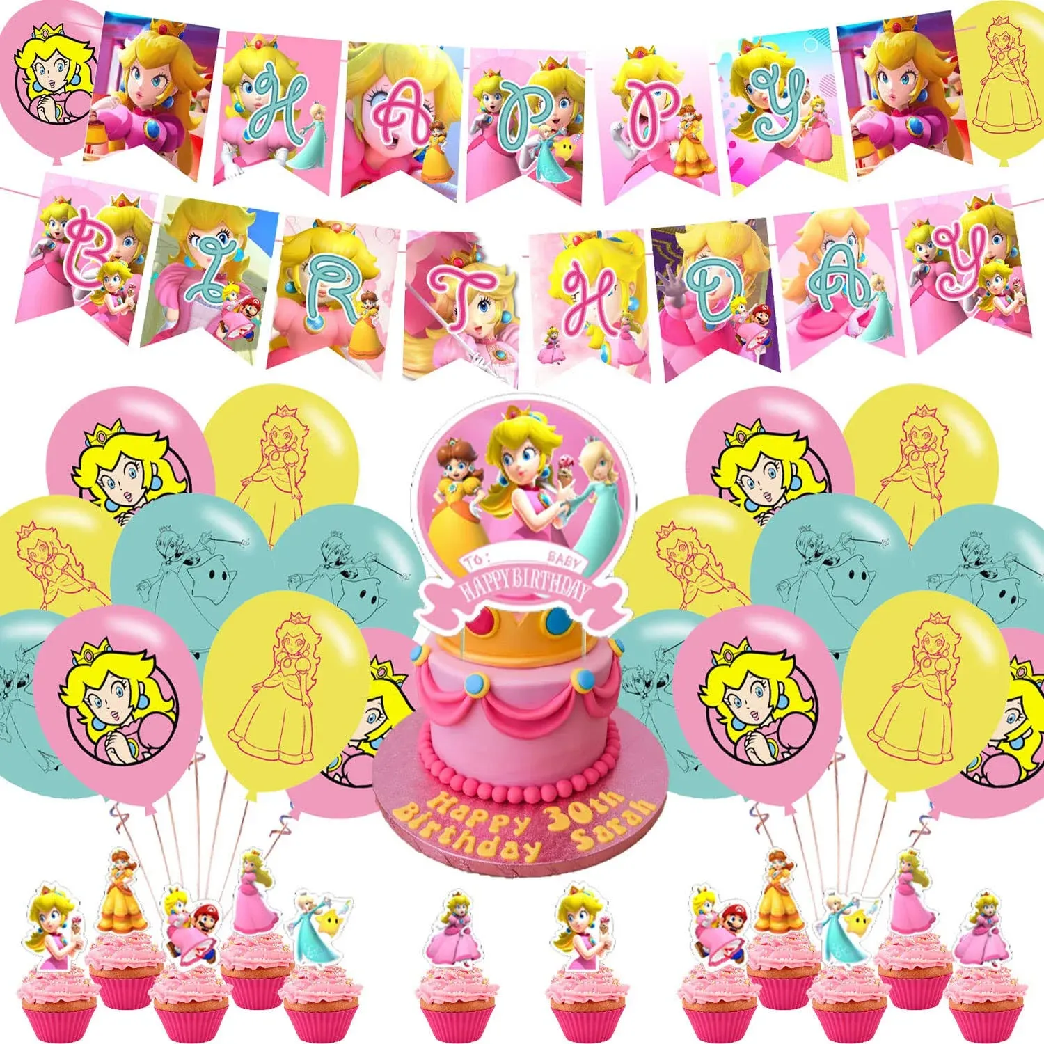 Princess Peach Party Decorations,Bi<wbr/>rthday Party Supplies For Super Mario Party -