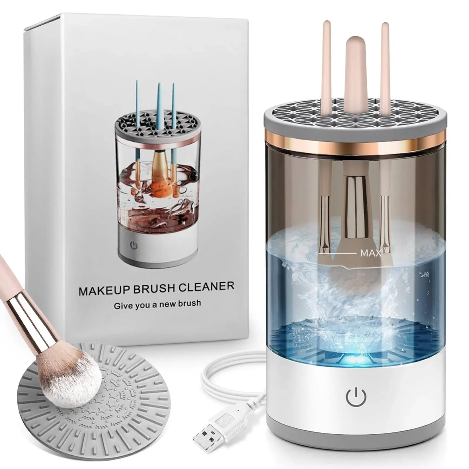 Electric Makeup Brush Cleaner, Quick Efficient Machine for Deep Cleaning All Types of Brushes, Portable Compact Design for Travel Home Use, for