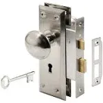 Prime-Line E 2330 Mortise Keyed Lock Set with Satin Nickel Knob – Perfect for Replacing Broken Antique Lock Sets and More, Fits 1-3/8 In.-1-3/4 In. Interior Doors, Satin Nickel (Single Pack)