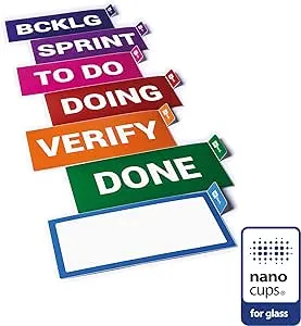 PATboard Scrum Board and Kanban Board - COLUMNcards - with nanocups® for Glass - Set of 7 Cards