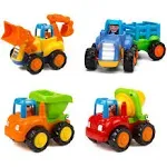 Yiosion Friction Powered Cars Push and Go Trucks Construction Vehicles Toys Set of Tractor Bulldozer Dump Truck Cement Mixer for Baby Toddlers Infants