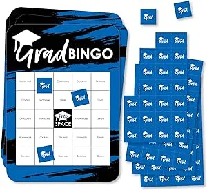 Big Dot of Happiness Blue Grad - Best is Yet to Come - Bingo Cards and Markers - Royal Blue Graduation Party Shaped Bingo Game - Set of 18