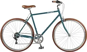 Retrospec Kinney 7-Speed City Bike High-Tensile Steel with 700x32C Tires, Rear Rack and Swept Back Handlebars Commuter Bicycle - Coastal Blue, 50cm/Small