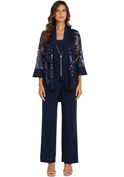 R&M Richards Womens 2 Piece Sequin Jacket Pantsuit