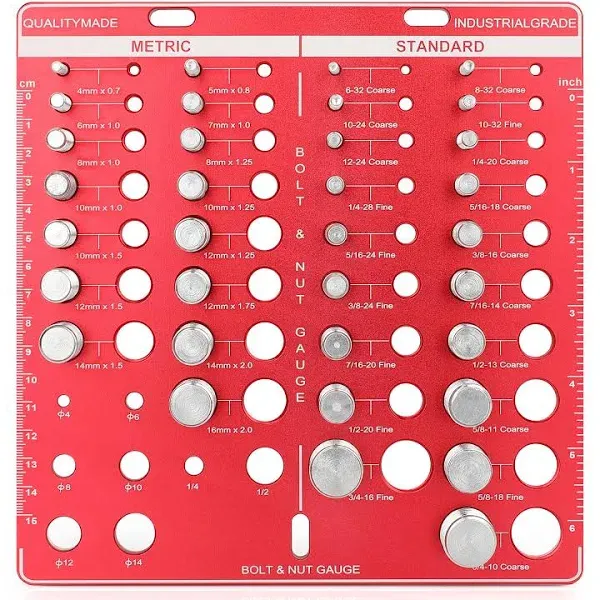 Thread Checker, Nut and Bolt Thread Checker, Bolt Size and Thread Gauge, Bolt and Nut Identifier Gauge with Inch and Centimeter Ruler, Bolt Gauge with 19 Standard & 15 Metric, 8 Drill Bit Gauge