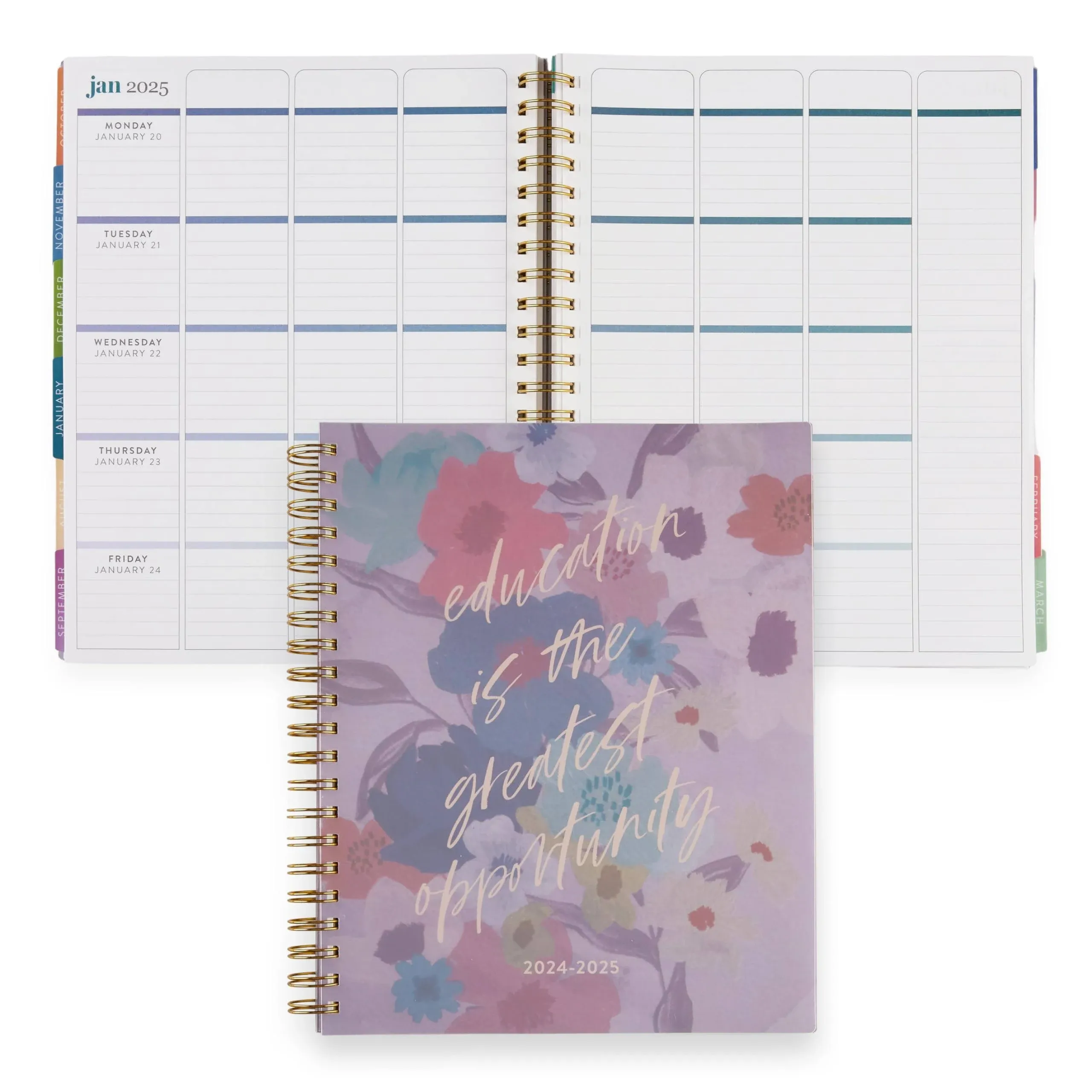 Erin Condren Inspired Collection Large Teacher Planner (July 2024 - June 2025) - Floral Education Quote Cover