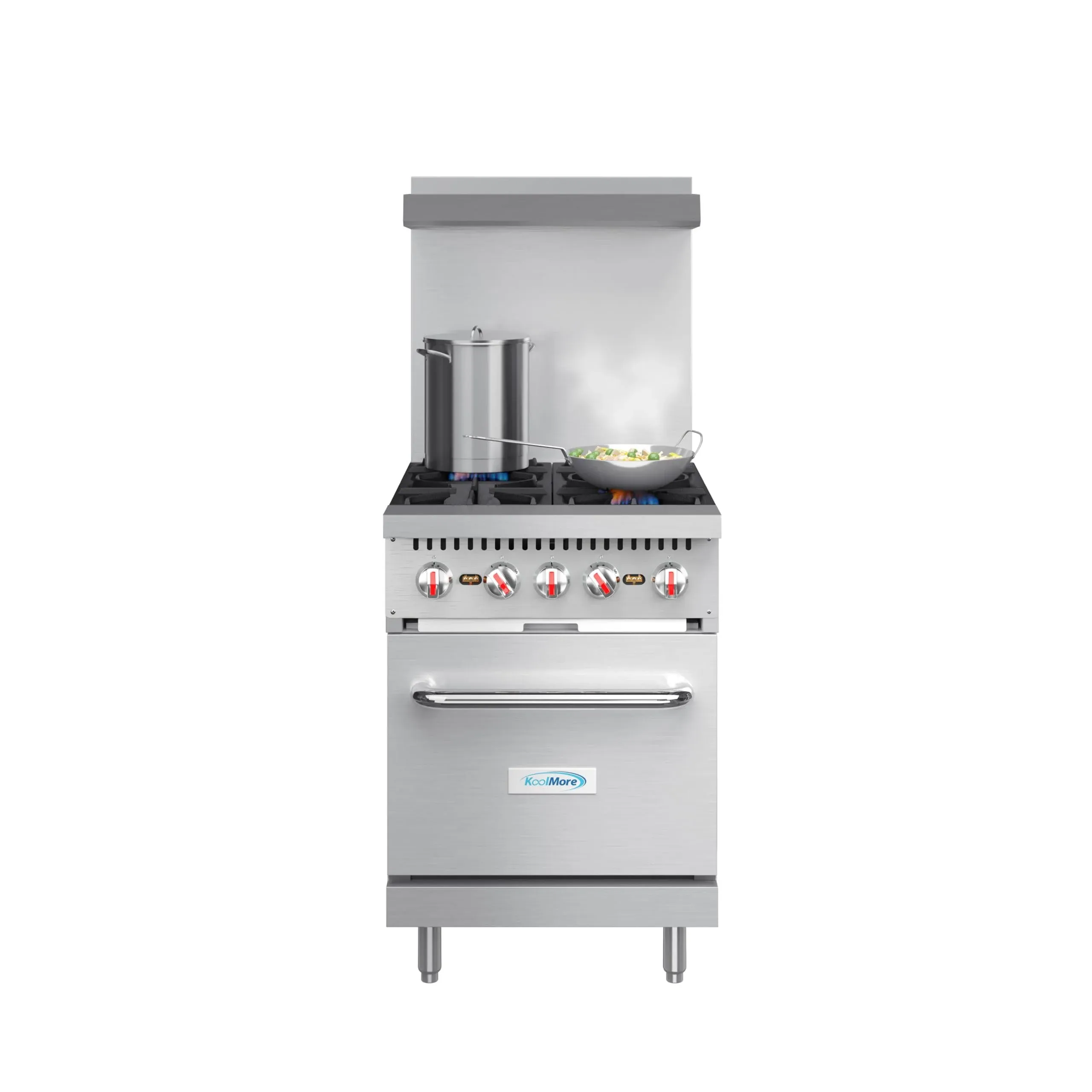 24 in. 4 Burner Commercial Natural Gas Range with Oven in Stainless-Steel (KM ...