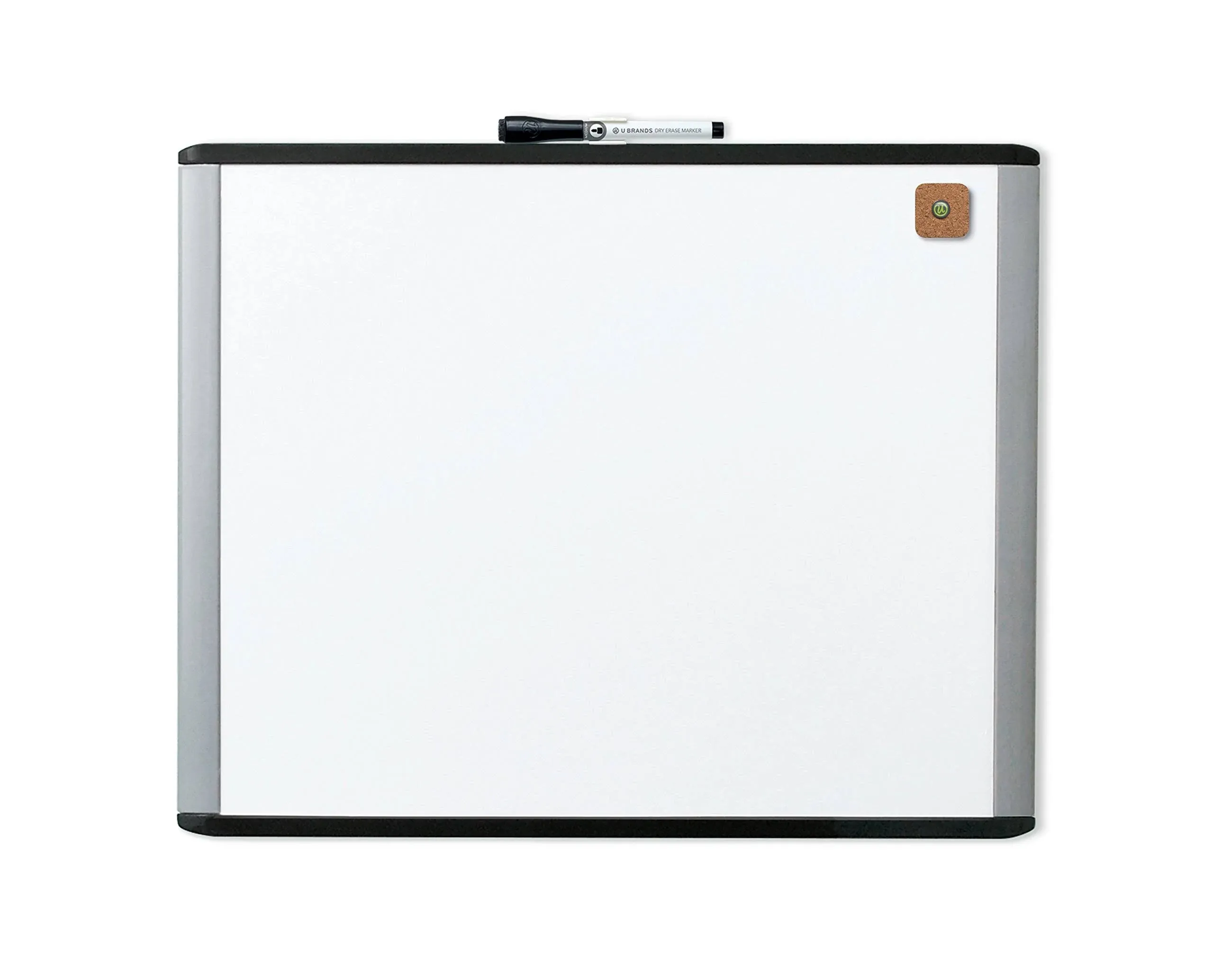 U Brands Magnetic Dry Erase Board, 20"x16", Black and Grey Frame, includes Marker and Magnet