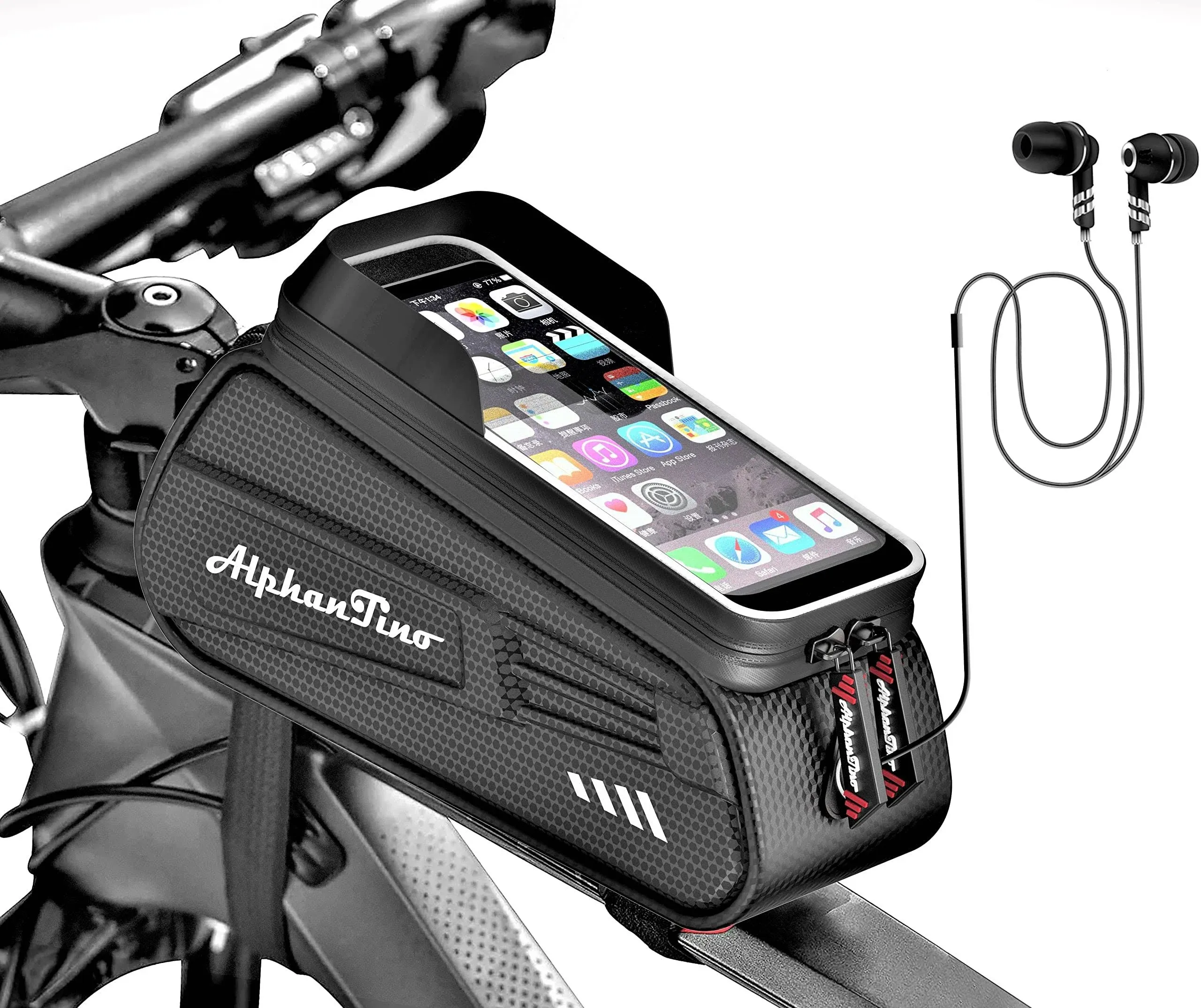 Alphantino Waterproof Bike Frame Bag - Large Cycling Phone Pouch Bicycle Phone Holder for GPS, Front Frame Military Grade EVA Bag Navi Pressure-Resis