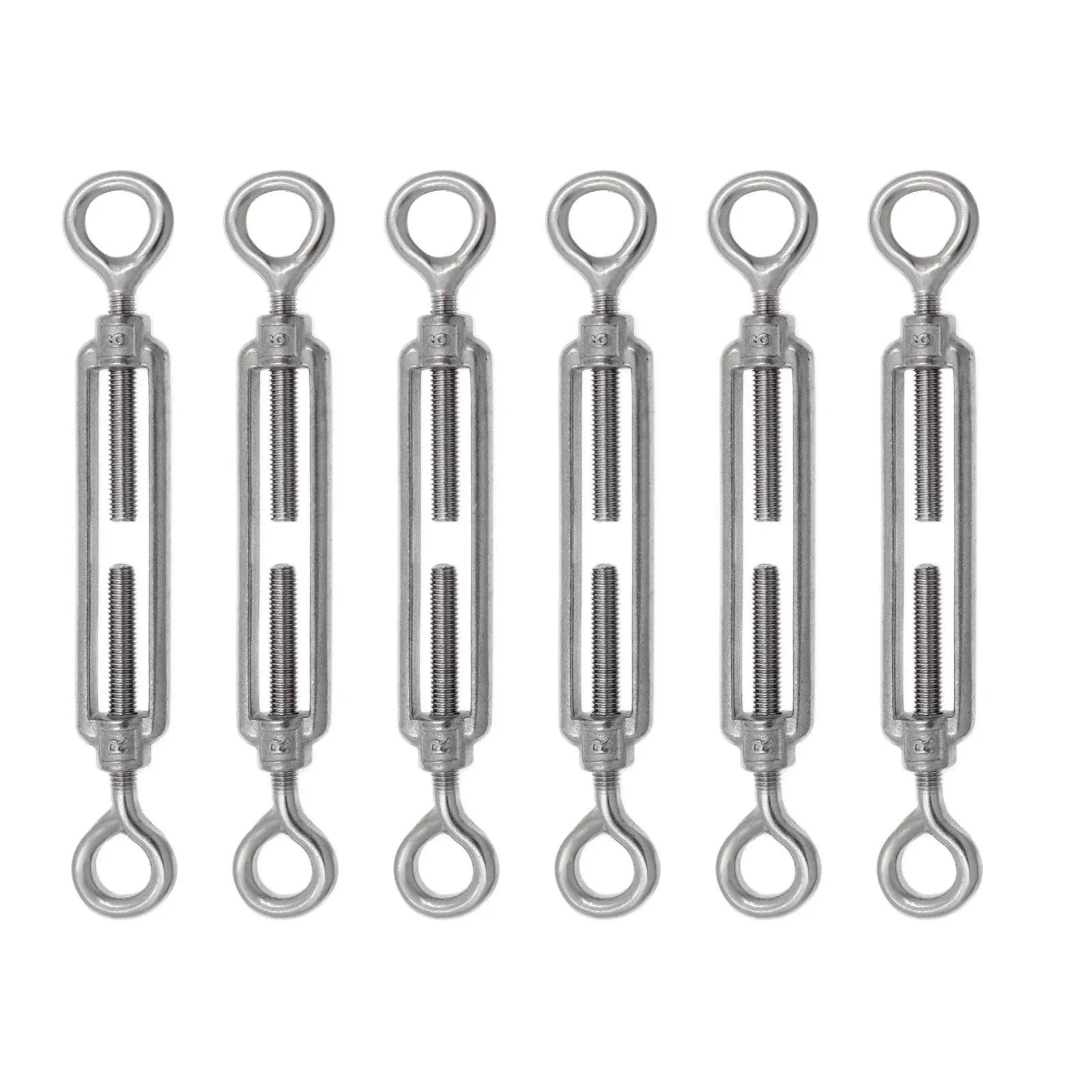 6pcs M6 Stainless Steel 304 Eye & Eye Turnbuckles Adjustable Wire Rope Tensioner