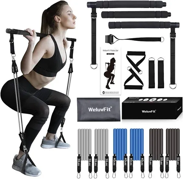 Pilates Bar - Weluvfit Pilates Bar Kit with Resistance Bands, Pilates Bar with N