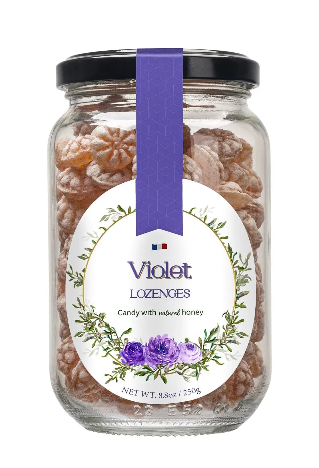 Gourmanity Violet Flavor Honey Lozenges Made with Real Honey and Natural Violet Flavor, Luxury French Honey Candy, Great for Soothing your Throat, 8.8oz Jar