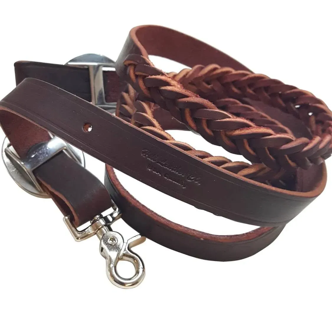 Hill Leather Company™ 7-1/2' Roper-Barrel Braided One Piece Brown Leather Reins Rein W/Snap by Hill Leather