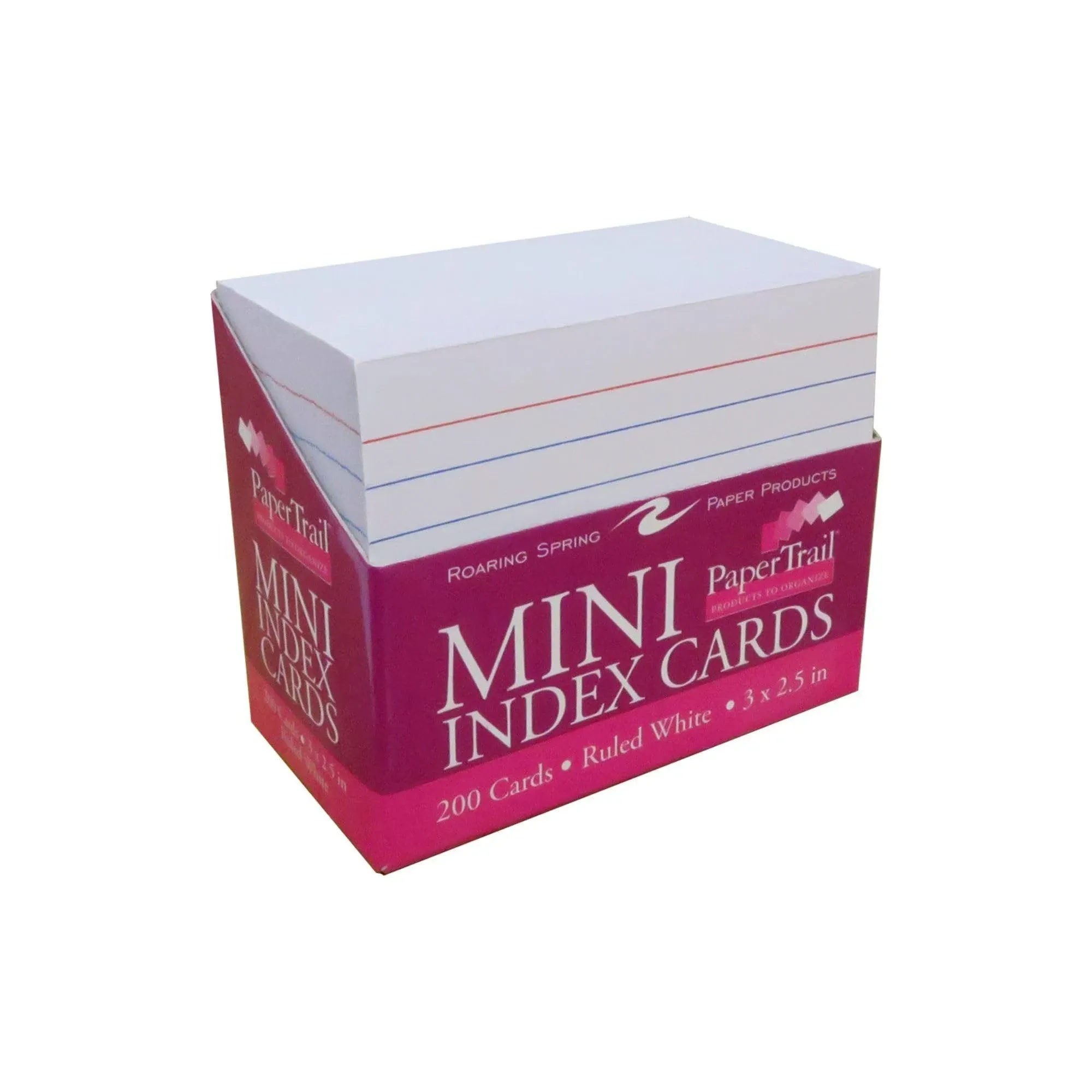 Roaring Spring Mini Index Cards 3"x2.5", 200 Count, 100# White Single Sided Ruled Paper, In Convent Tray Holder, Blank on Back (Pack of 1)