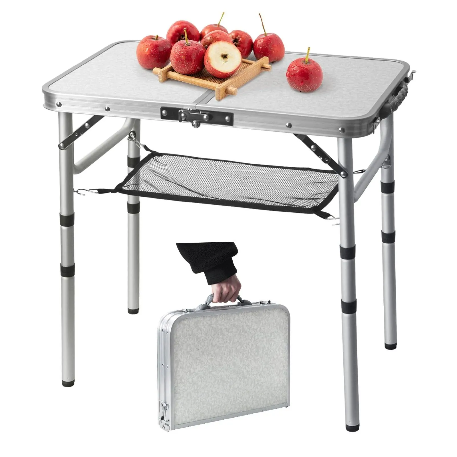 Small Folding Table 2FT Lightweight Portable Aluminum Camping Table for Picnic and Camping Mini Foldable Table with Adjustable Extended Height,Silver