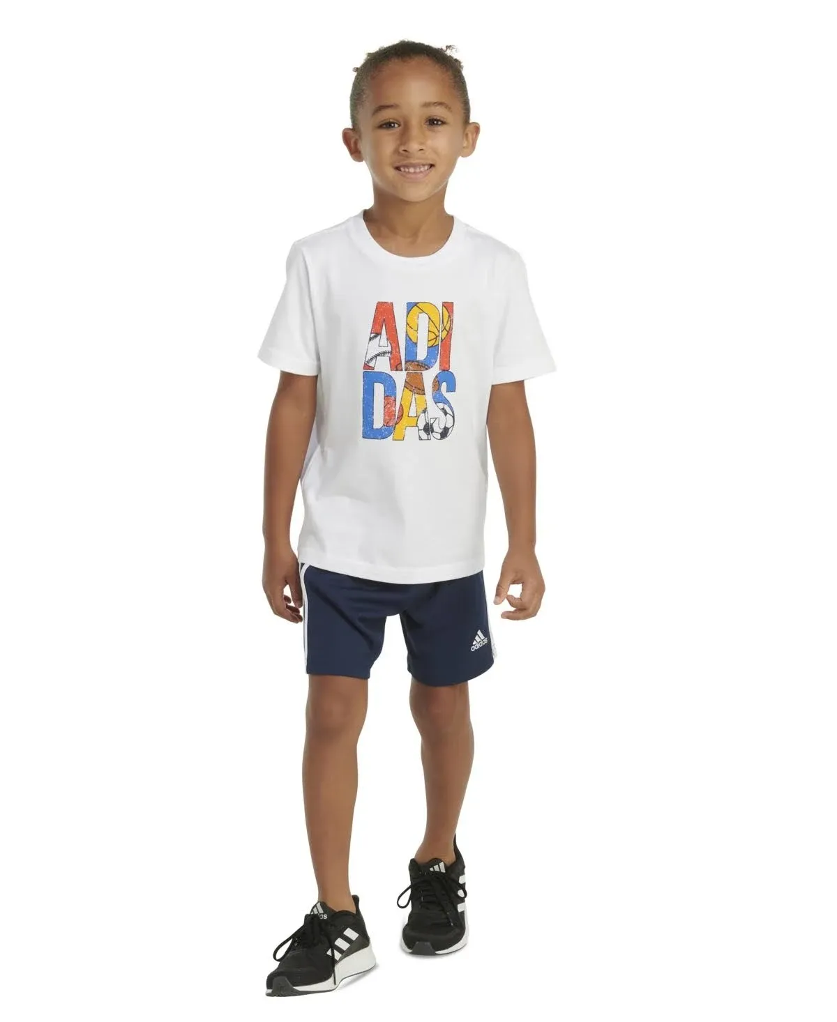 Adidas Boys 4-7 2-Piece Graphic Cotton Tee & 3-Stripe Short Set