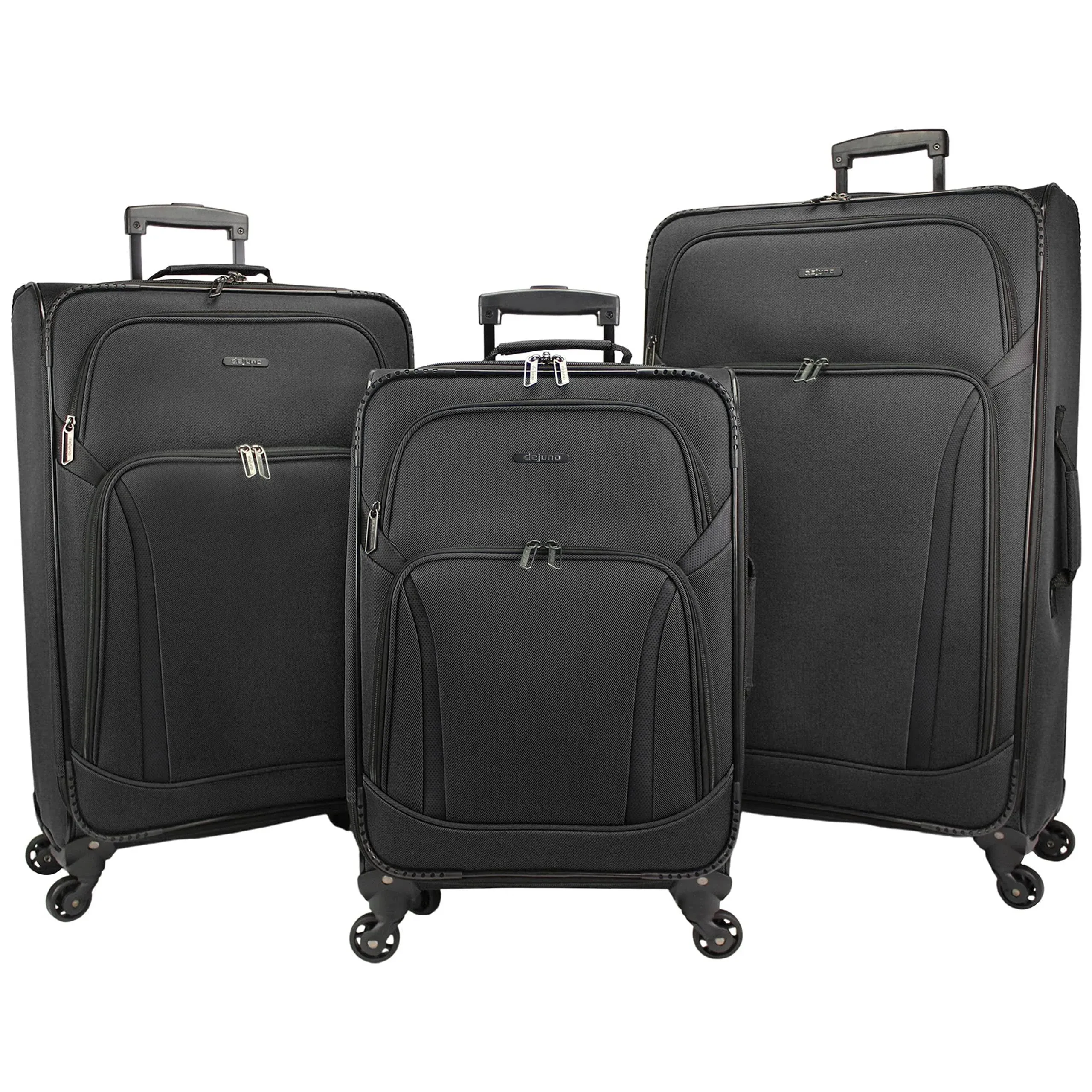 Dejuno Oslo 3-Piece Lightweight Expandable Spinner Luggage Set - Black