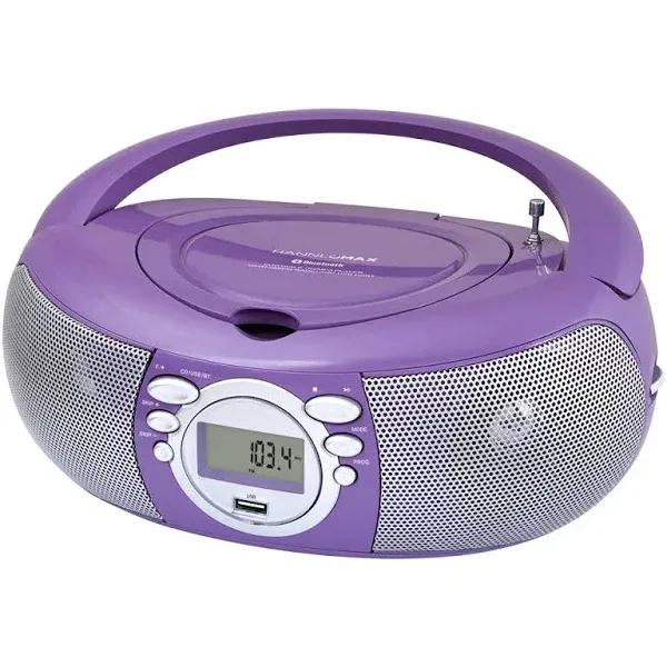 HANNLOMAX HX-321CD Portable CD/MP3 Boombox, AM/FM Radio, Bluetooth, USB Port for MP3 Playback, Aux-in, LCD Display, AC/DC Dual Power Source. (Purple)