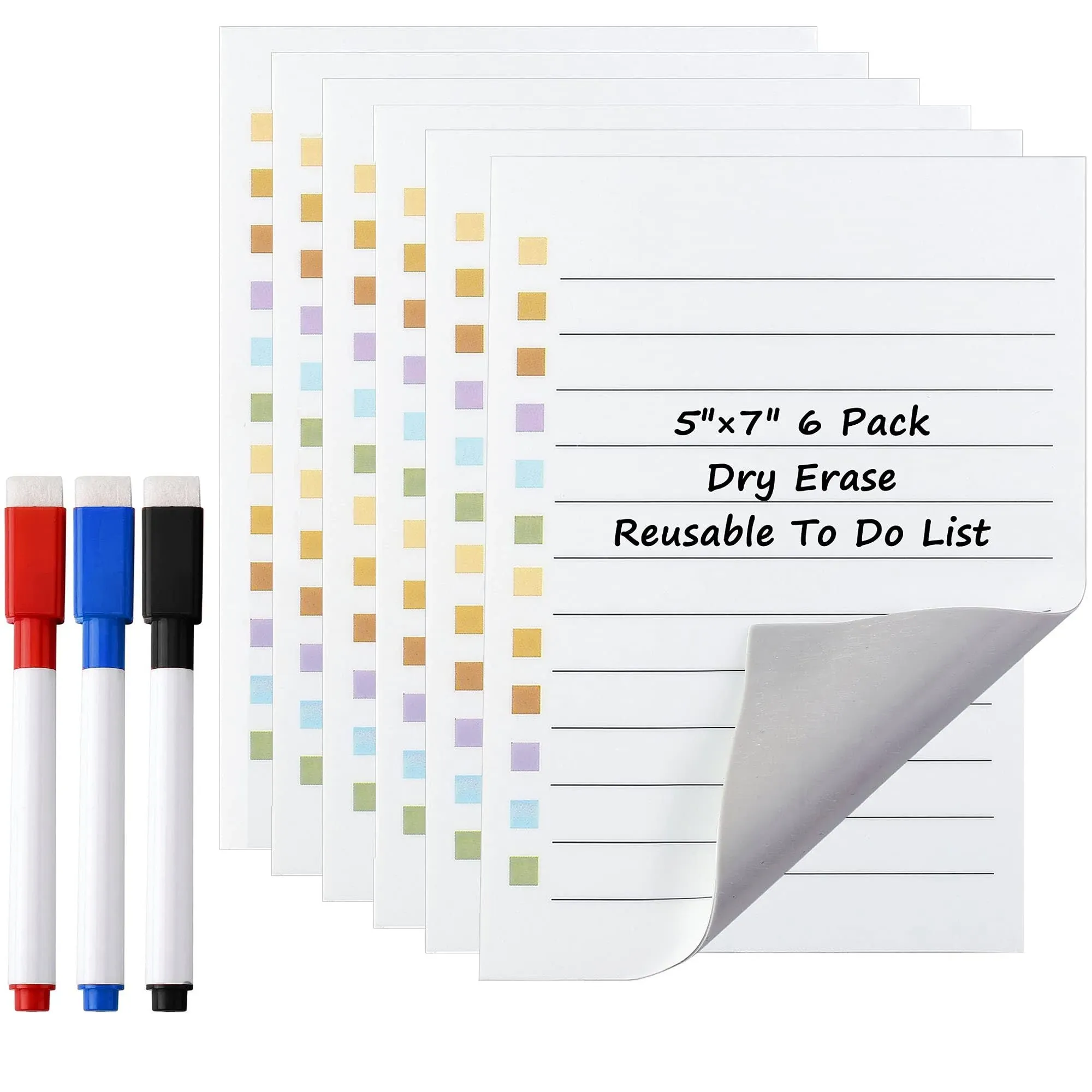 6Pcs Dry Erase to Do List 5x7 inch, Whiteboard Stickers for Wall with 3 Marke...