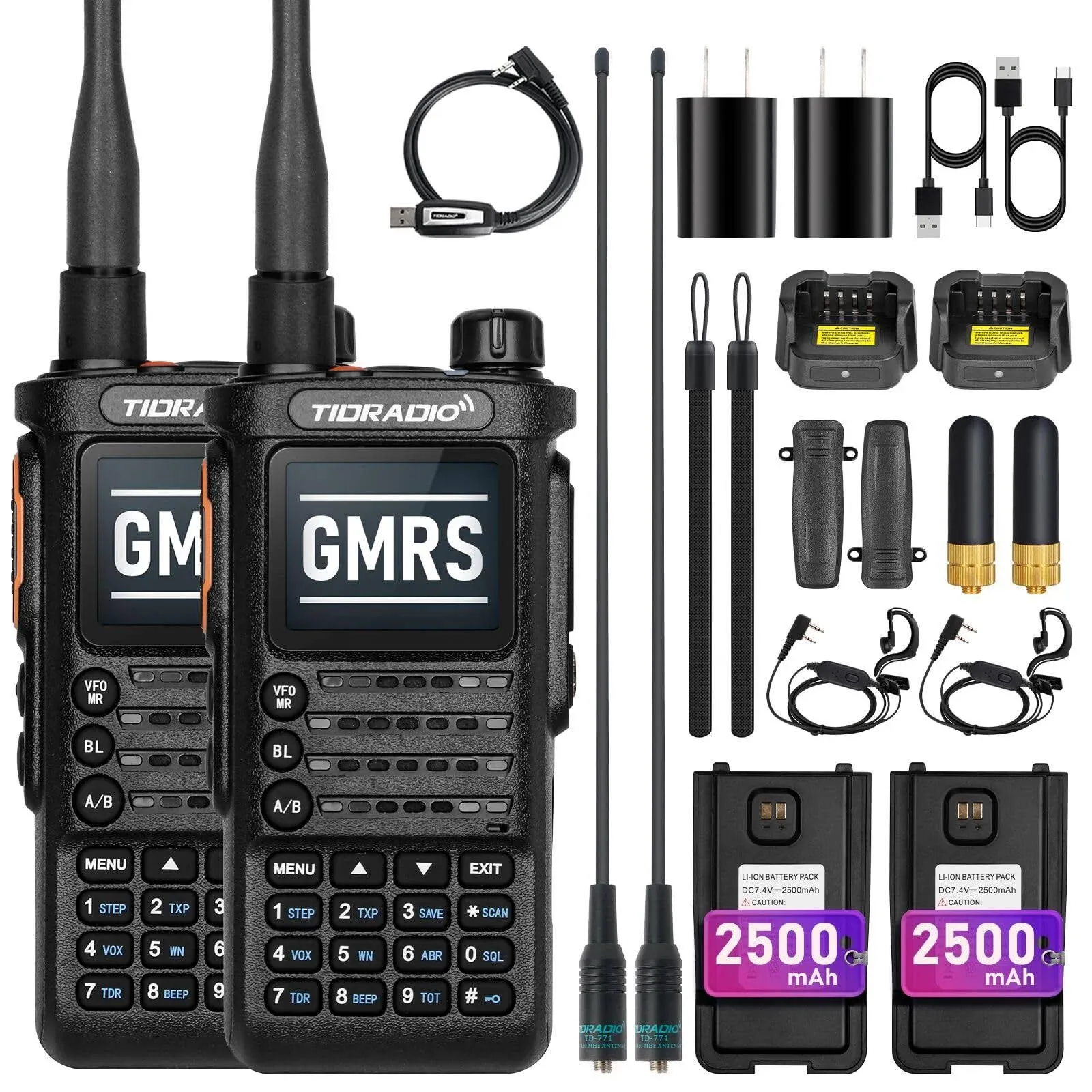 (2nd Gen) TIDRADIO TD-H8 GMRS Radio,Wireless Programming,5 Watts Long Range Portable Two Way Radio,Rechargerable Walkie Talkies with Earpiece &